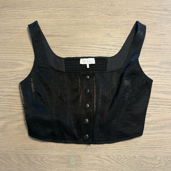 Wayf Tops - WAYF Black Cropped Corset Boning Button Up Top Sz Small Night Out Square Neck